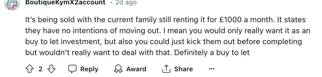 Social media comment on the post of Detached four-bedroom home in Johnstone, Scotland, hits the market for £147,000. Ideal buy-to-let opportunity with long-term tenants, spacious rooms, and ample parking.