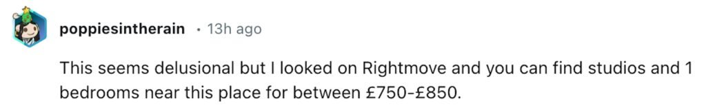 Social media comment on the post of A rental ad for a £1,050/month room in Dunstable, featuring minimal furniture and a mattress on the floor, is ridiculed as "delusional." The room is for two single girls or one couple.