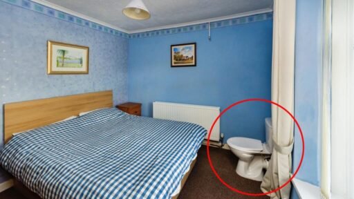 A three-bedroom house in Abergwynfi, South Wales, listed for £90,000 has been mocked for having a toilet just inches from the foot of the bed in the master bedroom, leaving house hunters shocked.