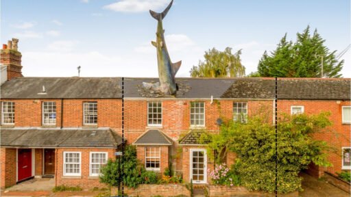 Iconic Oxford Shark House listed for rent at £6,000/month - live in art history with 4 beds, bills included, and a famous 25ft shark sculpture crashing through the roof!