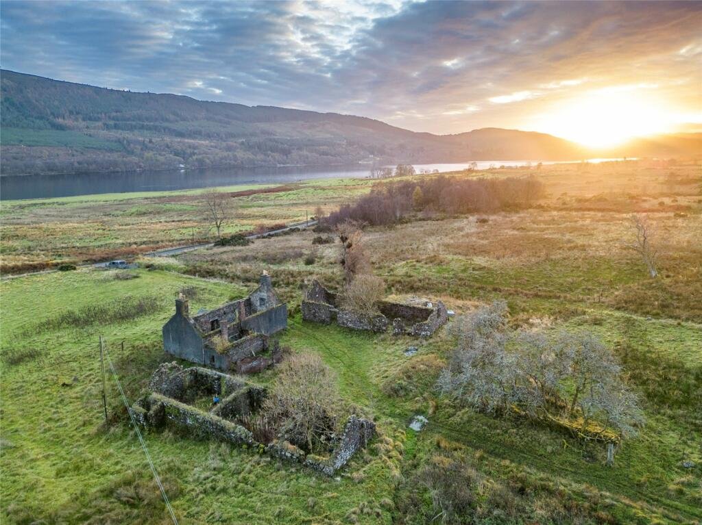 Remote £150K Scottish cottage overlooking Loch Venachar is a renovator's dream - no roof, just stone walls. Includes over 2 acres of land & planning permission.