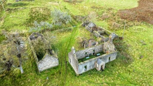 Remote £150K Scottish cottage overlooking Loch Venachar is a renovator's dream - no roof, just stone walls. Includes over 2 acres of land & planning permission.