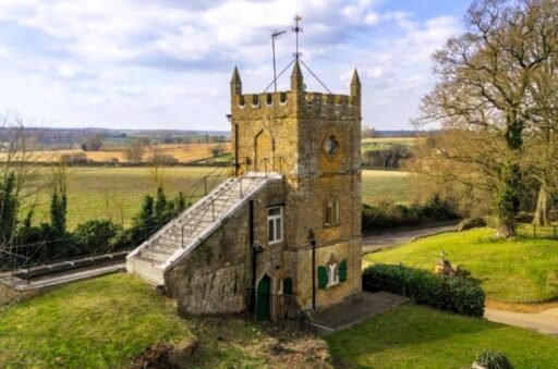 A historic 18th-century Grade II-listed tower with two beds and stunning views is up for auction at £225,000, needing refurbishment but full of character.