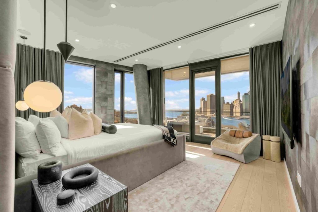 Ben Simmons has listed his \$17M Brooklyn penthouse in the Olympia Dumbo building, featuring skyline views, luxury interiors, and elite amenities after moving to LA.