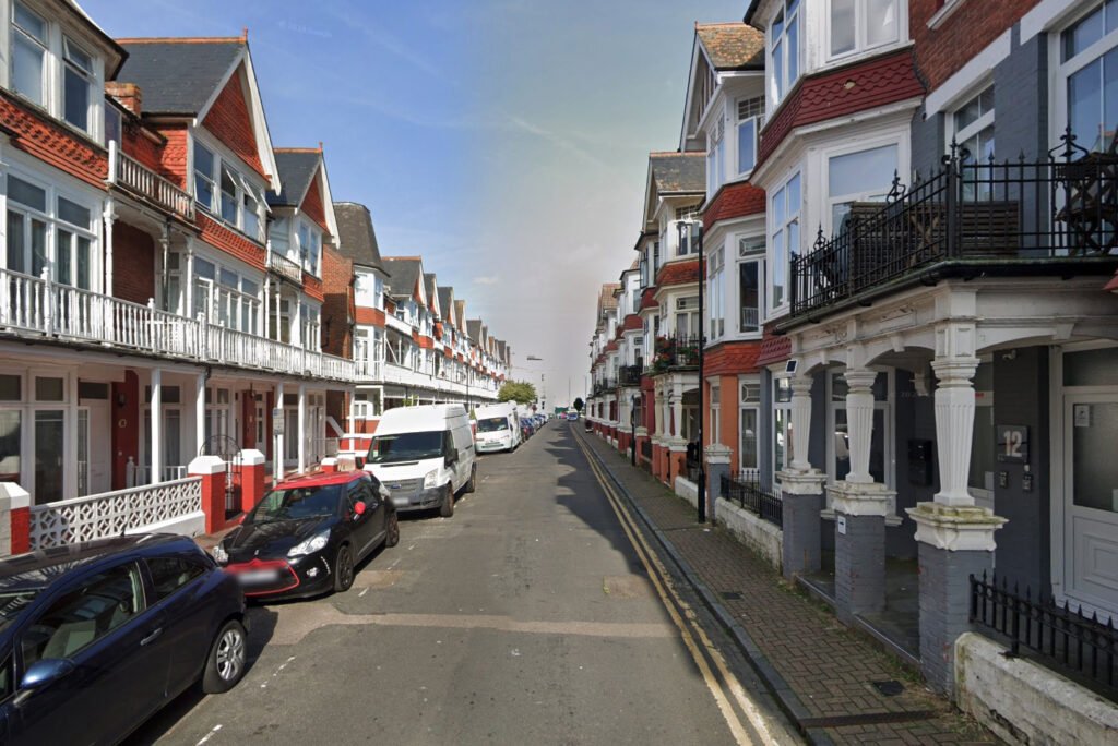 A £900-a-month seafront studio flat in Eastbourne features a kitchen in a cupboard, with a stove, sink and fridge squeezed in, and is only suitable for single tenants.