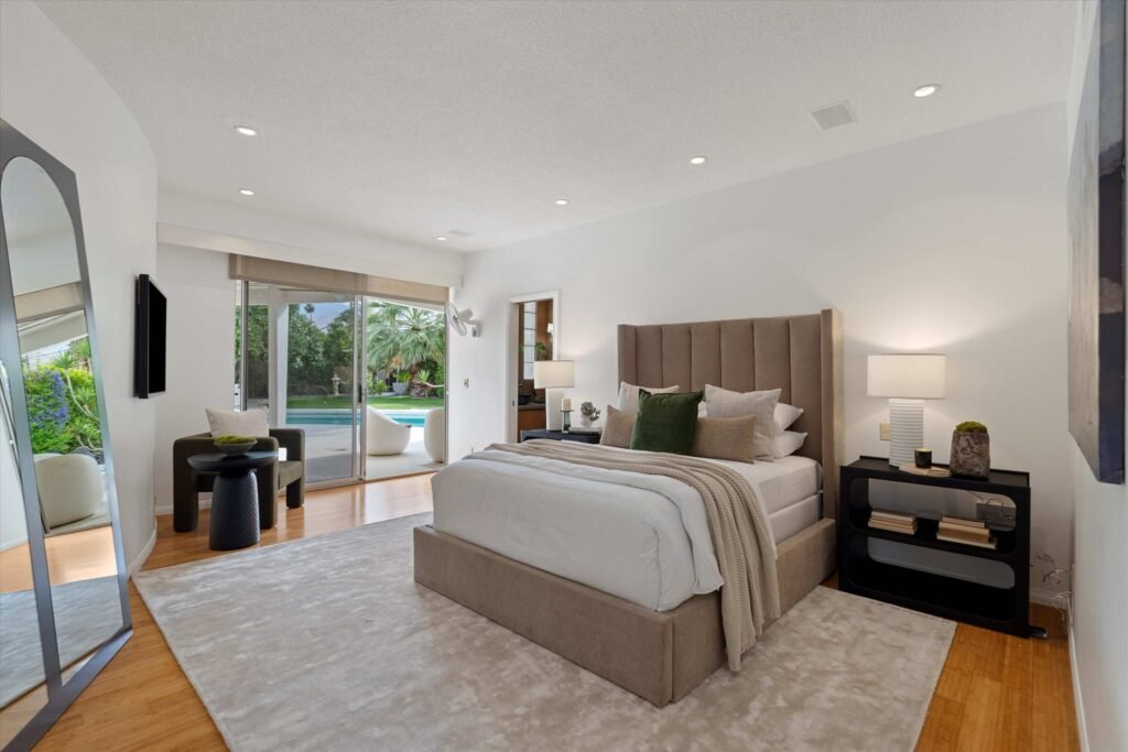 Loretta Young’s glamorous Palm Springs home, a mid-century modern masterpiece with curved walls, origami ceilings and a lush garden, is now listed for just under \$2.5 million.
