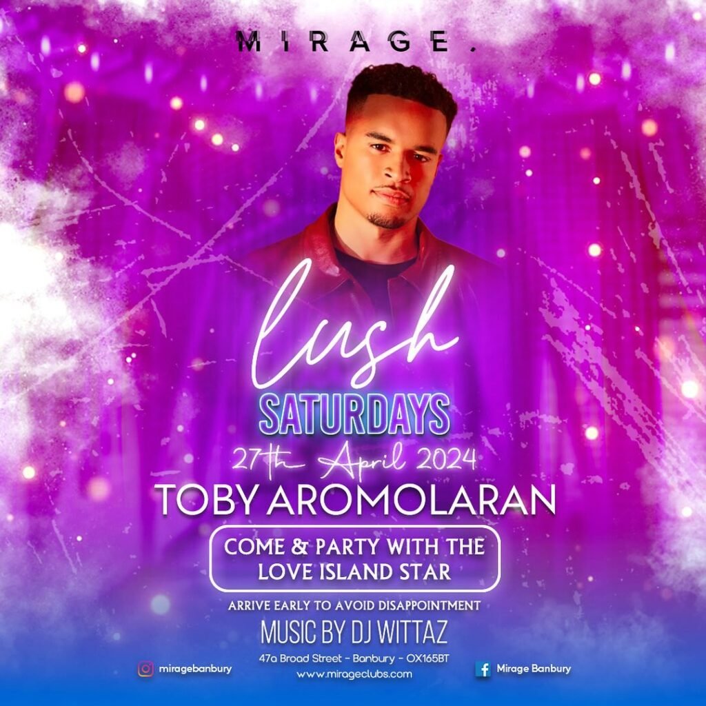 Mirage, a licensed gentlemen’s club in Banbury with a 4 am permit and rare entertainment license, is up for sale at £75K after hosting Love Island’s Toby Aromolaran.