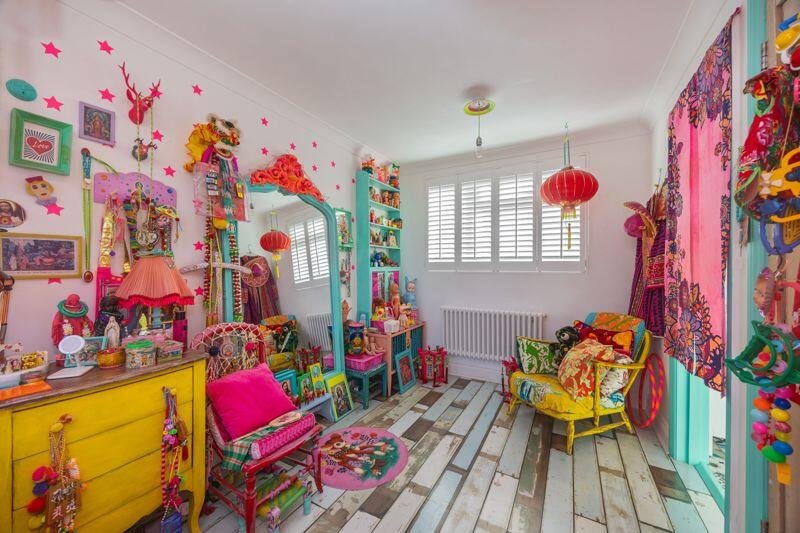This £625,000 Brighton home stuns with rainbow colors, neon furniture, trinkets galore, and a Polly Pocket vibe that’s anything but boring on Bentham Road.