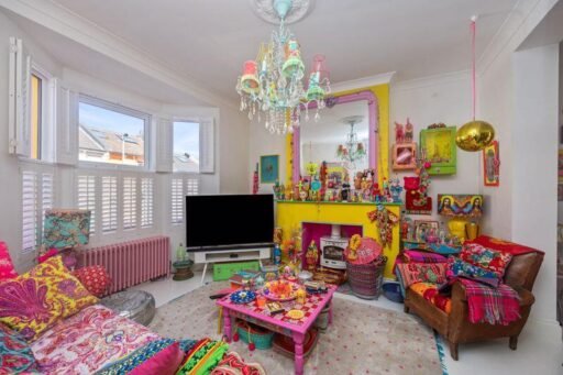 This £625,000 Brighton home stuns with rainbow colors, neon furniture, trinkets galore, and a Polly Pocket vibe that’s anything but boring on Bentham Road.