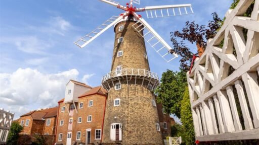 Historic Maud Foster Windmill in Lincolnshire is for sale at £549,950 with a penthouse home, shop, flour mill, and potential for a wedding venue or holiday let.