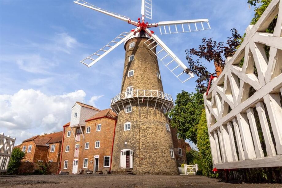 Historic Maud Foster Windmill in Lincolnshire is for sale at £549,950 with a penthouse home, shop, flour mill, and potential for a wedding venue or holiday let.