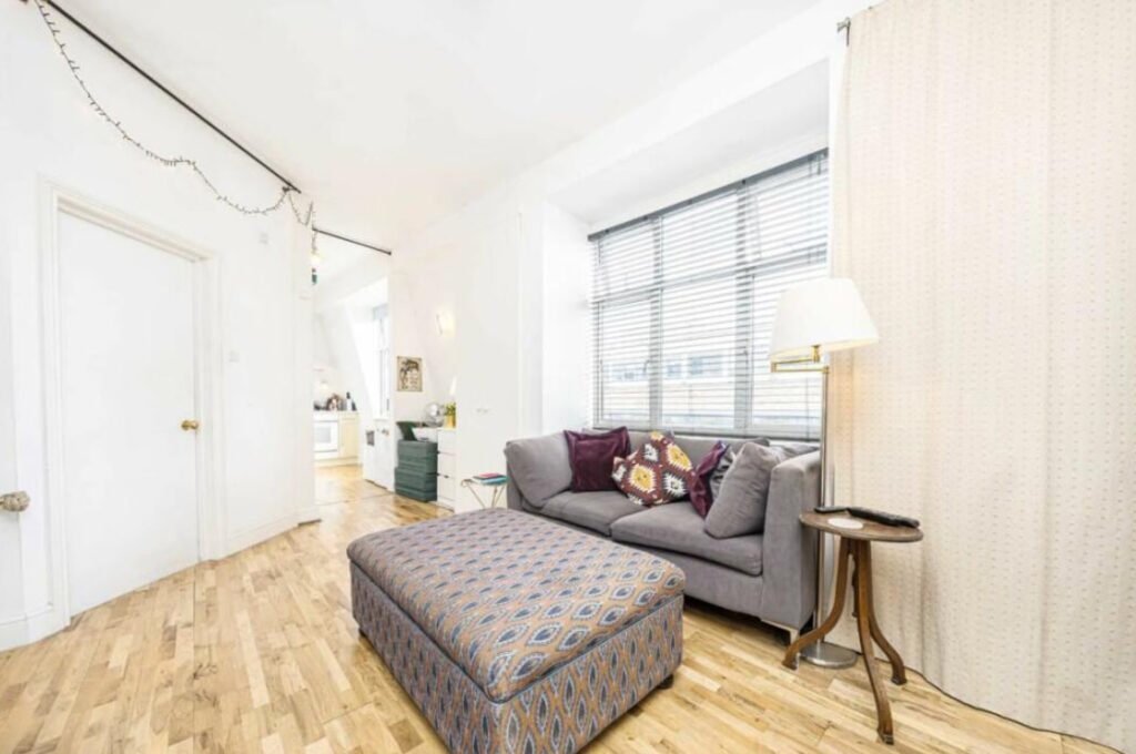 A quirky Bloomsbury studio flat costs £2,295 a month with a hidden mezzanine bedroom, rooftop terrace and period charm but no parking, pets or bills included.