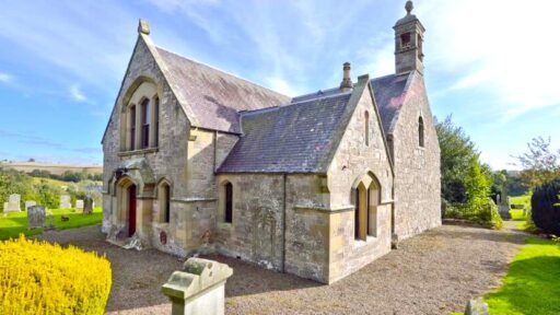 Roxburgh Church, a stunning 1752 property in a Scottish cemetery, is for sale at £150,000 with approved plans to convert it into a unique four-bedroom family home.