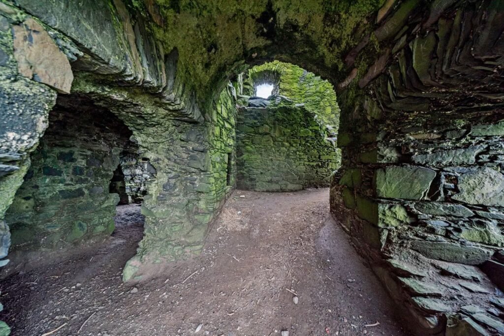 Dunskey Castle ruins on a cliff in Scotland with sea views to Northern Ireland are on sale for offers over £100,000 offering eight acres of land and historic allure.