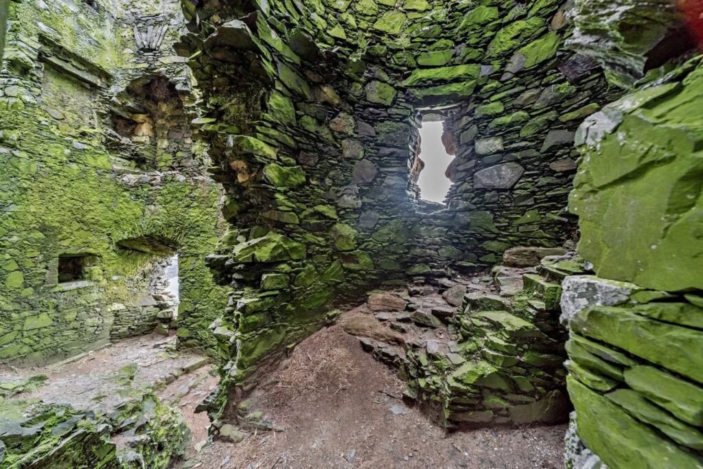 Dunskey Castle ruins on a cliff in Scotland with sea views to Northern Ireland are on sale for offers over £100,000 offering eight acres of land and historic allure.