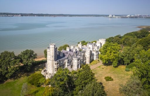 Luxury three bed apartment in Henry VIII’s historic Netley Castle with private beach, sea views, grand hall access, and modern interiors is listed for £800,000.