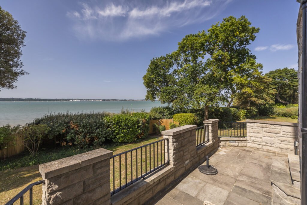 Luxury three bed apartment in Henry VIII’s historic Netley Castle with private beach, sea views, grand hall access, and modern interiors is listed for £800,000.