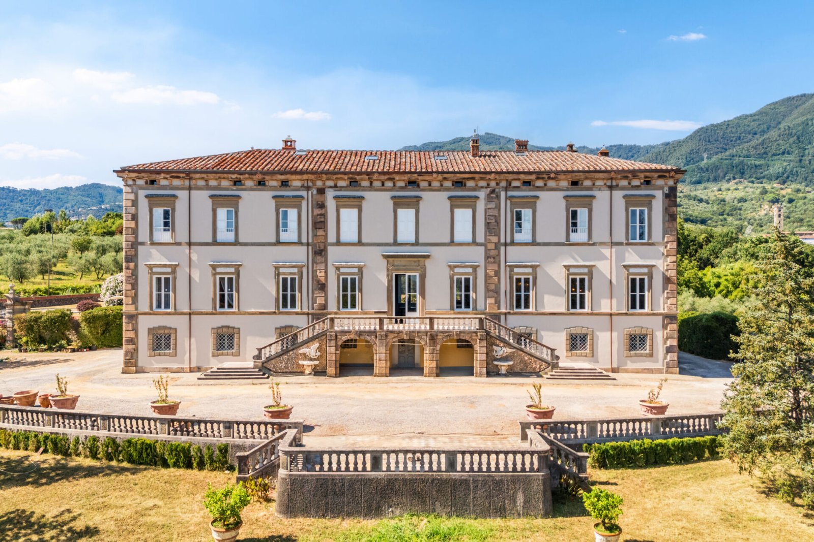 Tuscan villa near Lucca once owned by Napoleon’s sister hits the market with grand interiors, olive groves, pools, orangery, private chapel and rich historic charm.