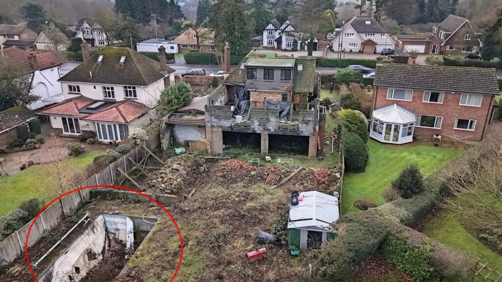Mould-ridden four-bedroom house in Maidstone priced at £575k offers a risky renovation project with missing windows, rotting ceilings and a drained pool for investors.