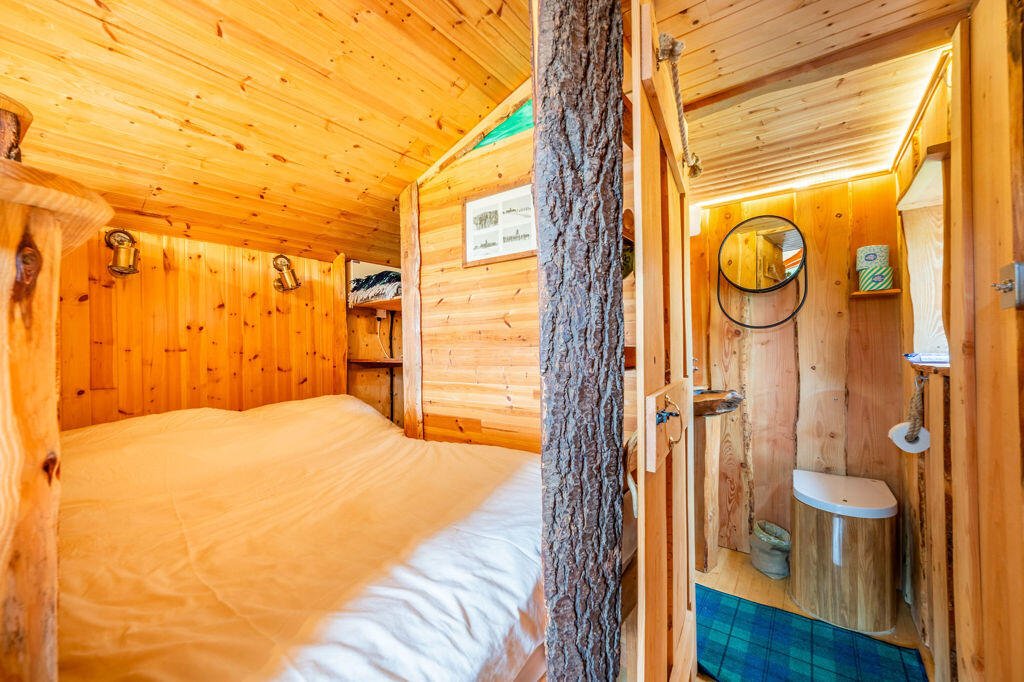 Three quirky eco cabins in Glenfinnan near the Harry Potter viaduct are for sale at £290,000 featuring handcrafted design, scenic views and a shared Swedish style outdoor bath.