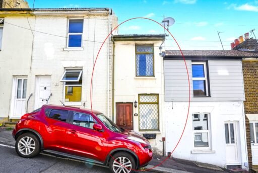 Britain’s narrowest homes include this 7ft wide terraced house in Chatham with 500 sqft space, two bedrooms, and a guide price of £75,000 at auction.