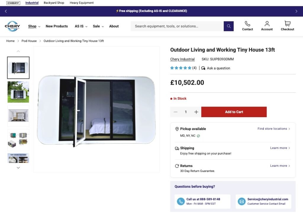 Tiny houses for just over £10k are now available online. Chery Industrial offers a flat-pack style cabin with bed, shower, and workspace delivered to your door.