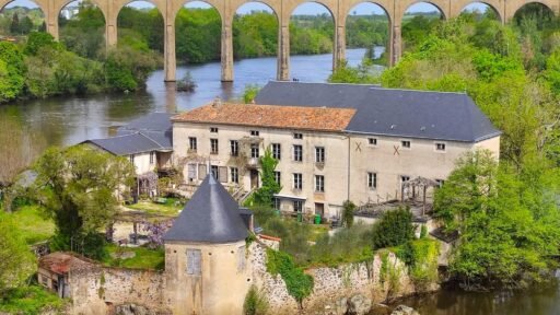 An enchanting private island chateau near Toulouse is for sale for £653,572, featuring 12 rooms, a riverside terrace, a pub, olive grove, and conversion potential.