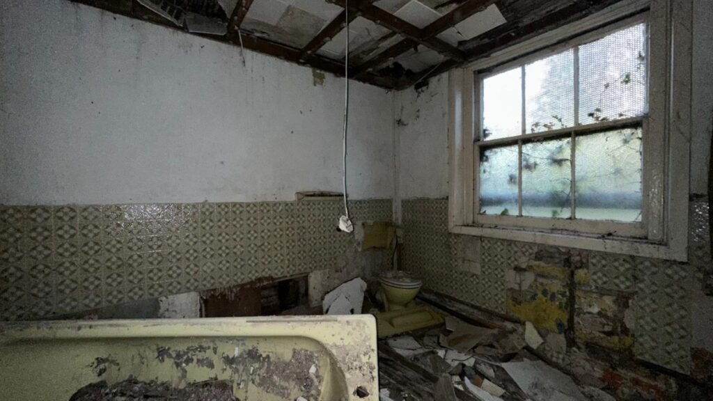 A nine-bedroom detached house in Lewisham priced at £615,000 is up for sale, but its crumbling bathroom and dated interior require a full refurbishment project.