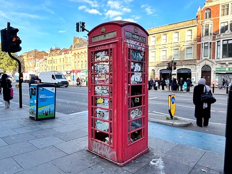 A rare red telephone box in London’s Whitechapel is up for auction from £5,000, offering a chance to own British history with potential for creative future uses.
