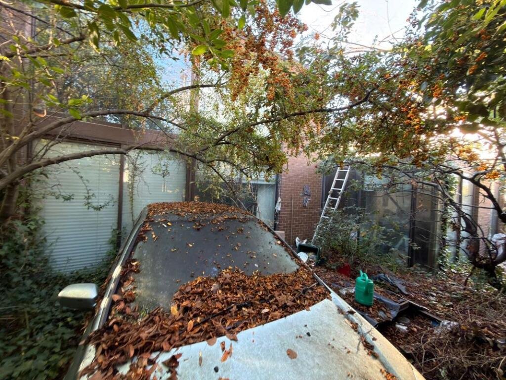Overgrown Camden Mews home with collapsing interiors and a hidden car is listed for 925k promising redevelopment potential despite its rundown state and stunned locals.