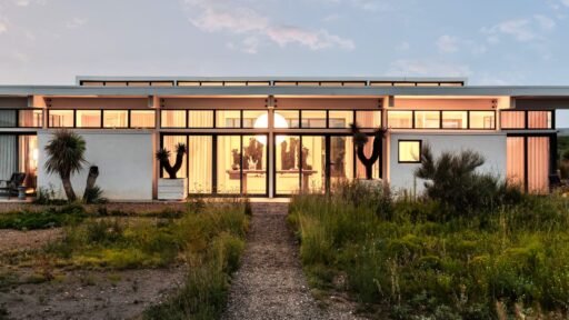 A £2.2m desert ranch near Marfa, Texas, once loved by A-listers, is for sale featuring stunning mountain views, modern design, and complete privacy on 10 acres.