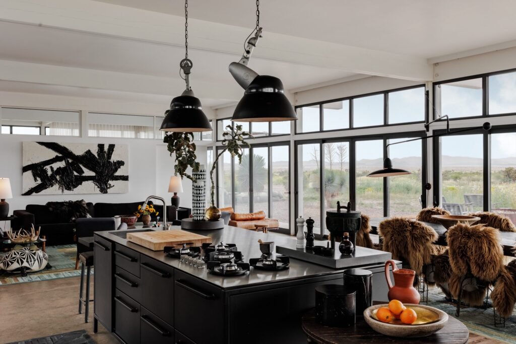 A £2.2m desert ranch near Marfa, Texas, once loved by A-listers, is for sale featuring stunning mountain views, modern design, and complete privacy on 10 acres.