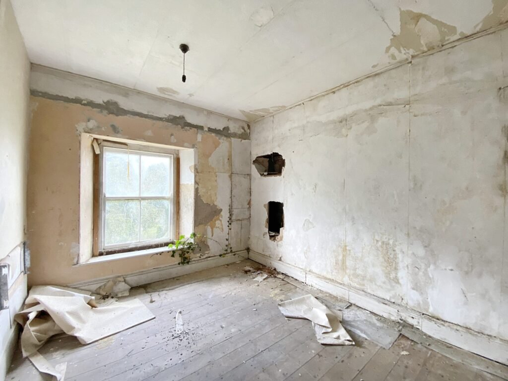A £250,000 three bedroom home in Pembrokeshire is so derelict buyers are warned to enter at their own risk, offering two acres, huge renovation potential and countryside views.