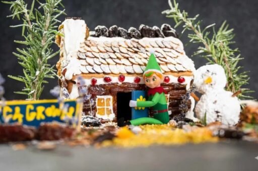 A £5 gingerbread house listing delights buyers with sweet themed rooms and candy features, offering a charity raffle entry for a real treat while raising funds for an animal shelter.