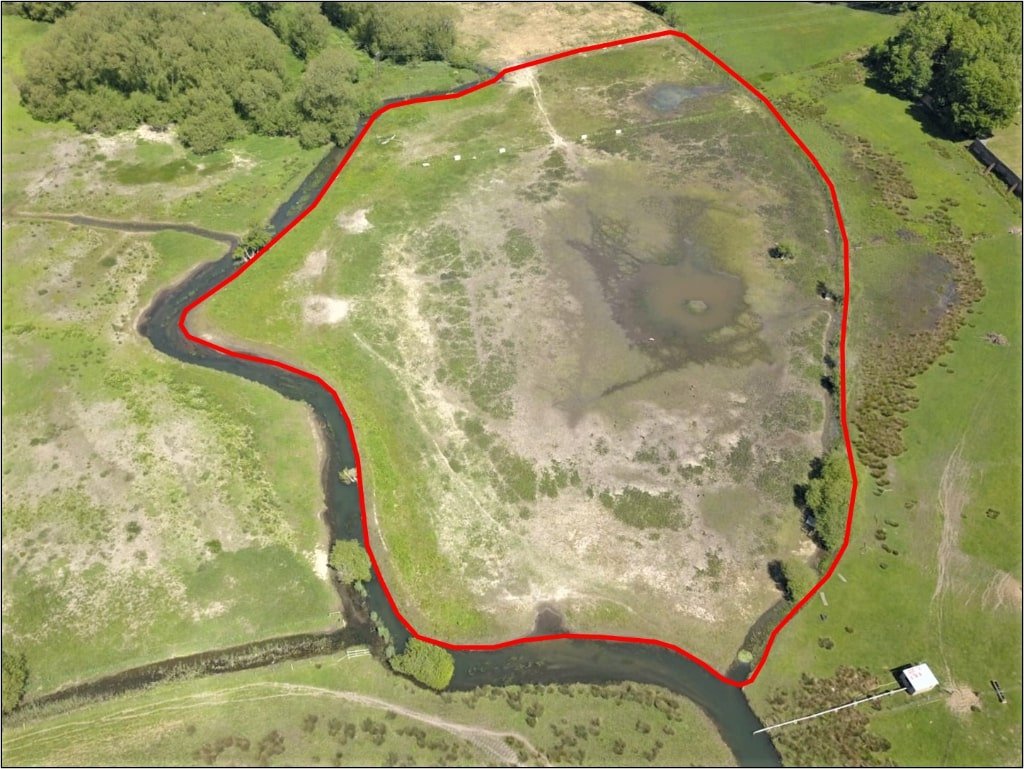 Six acres of flood-prone land beside the River Meon is for sale at £250,000, with buyers warned to bring waders as much of the soggy field sits underwater each winter no.