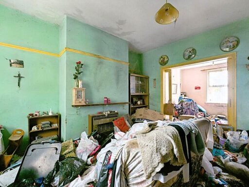 A rubbish-filled three-bed house with collapsed ceilings and unsafe floors has hit the market for £125,000, but buyers must bid blind as council rules ban entry