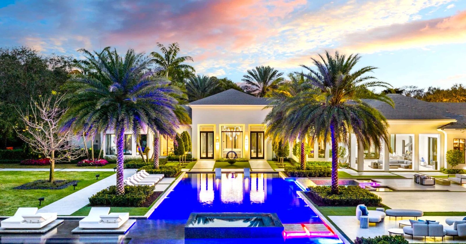 Villa Sereno in Stone Creek Ranch, Delray Beach, lists for £40m, boasting 11,000 sq ft of luxury, a Louis Vuitton themed wardrobe and five acres of grounds.
