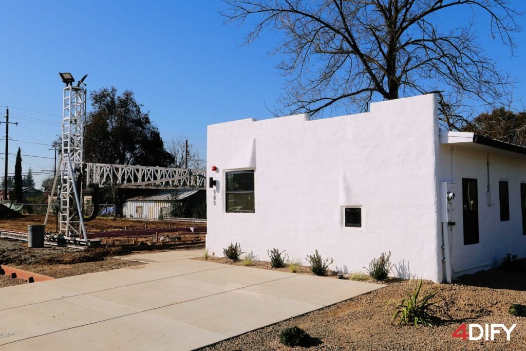 A 3D printer has created the first affordable neighbourhood in California, with bulletproof concrete homes from 4DIFY hitting the market at £280,000.
