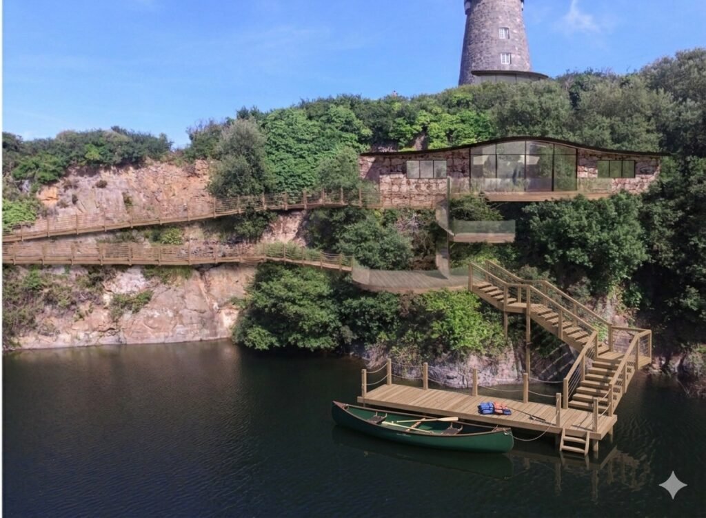 A historic 69ft windmill in Guernsey, once a WWII lookout, is for sale with plans to convert it into a striking four-bedroom home with observation deck and quarry views.