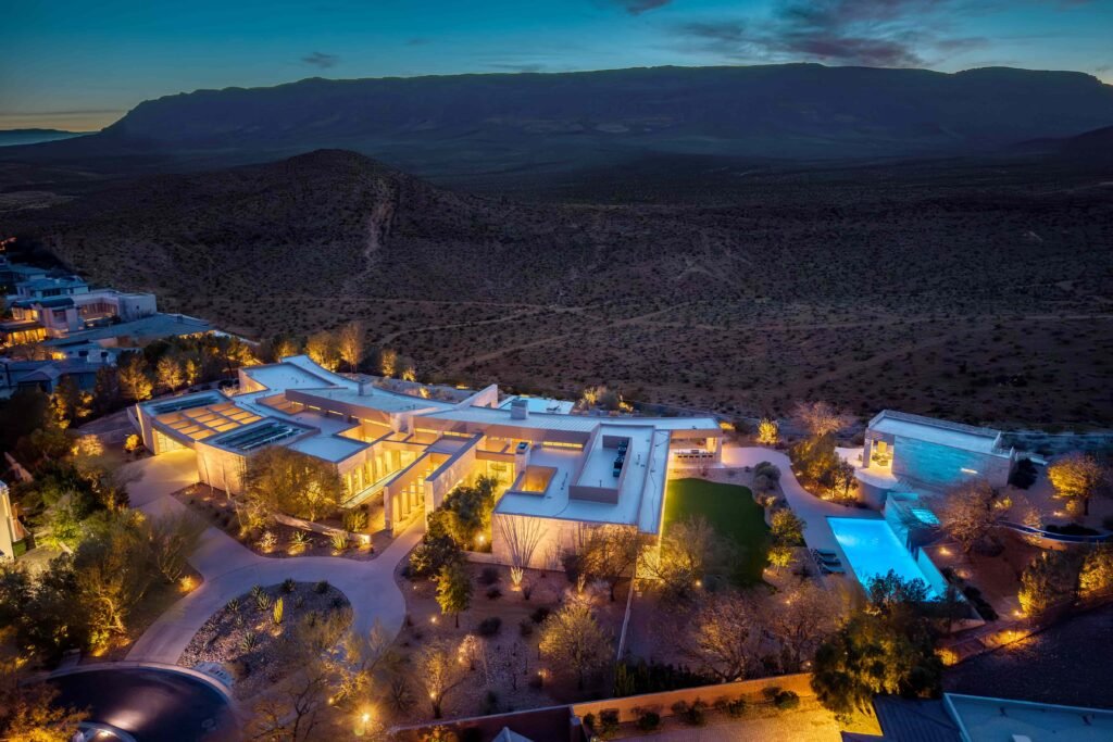 A luxury Las Vegas estate owned by the Morton family hits the market for £14.7m, boasting resort-style living, a waterslide and space for 250 guests in a stunning desert setting.