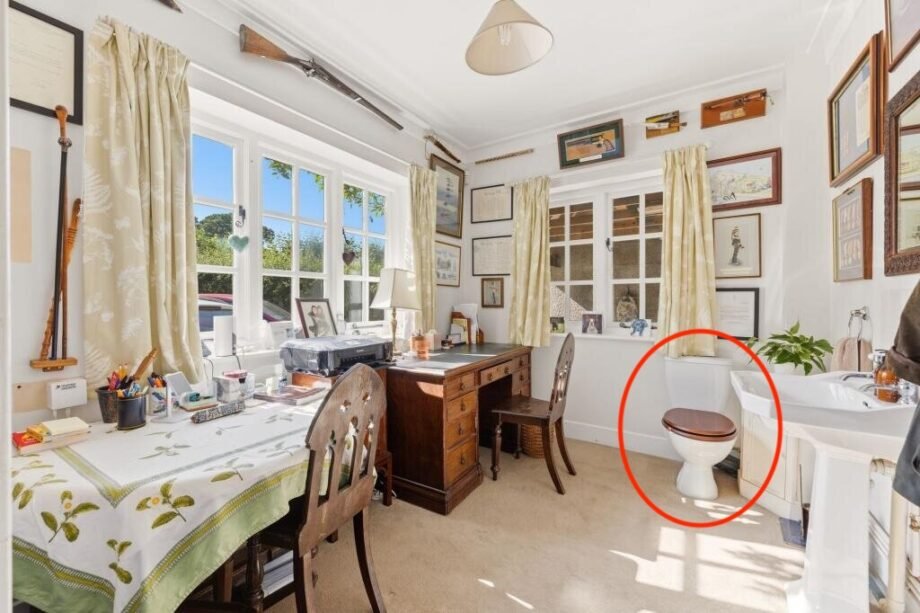 A £650,000 Somerset cottage is turning heads for all the wrong reasons - eagle-eyed house hunters spotted a fully functioning toilet sitting in the middle of the downstairs study.